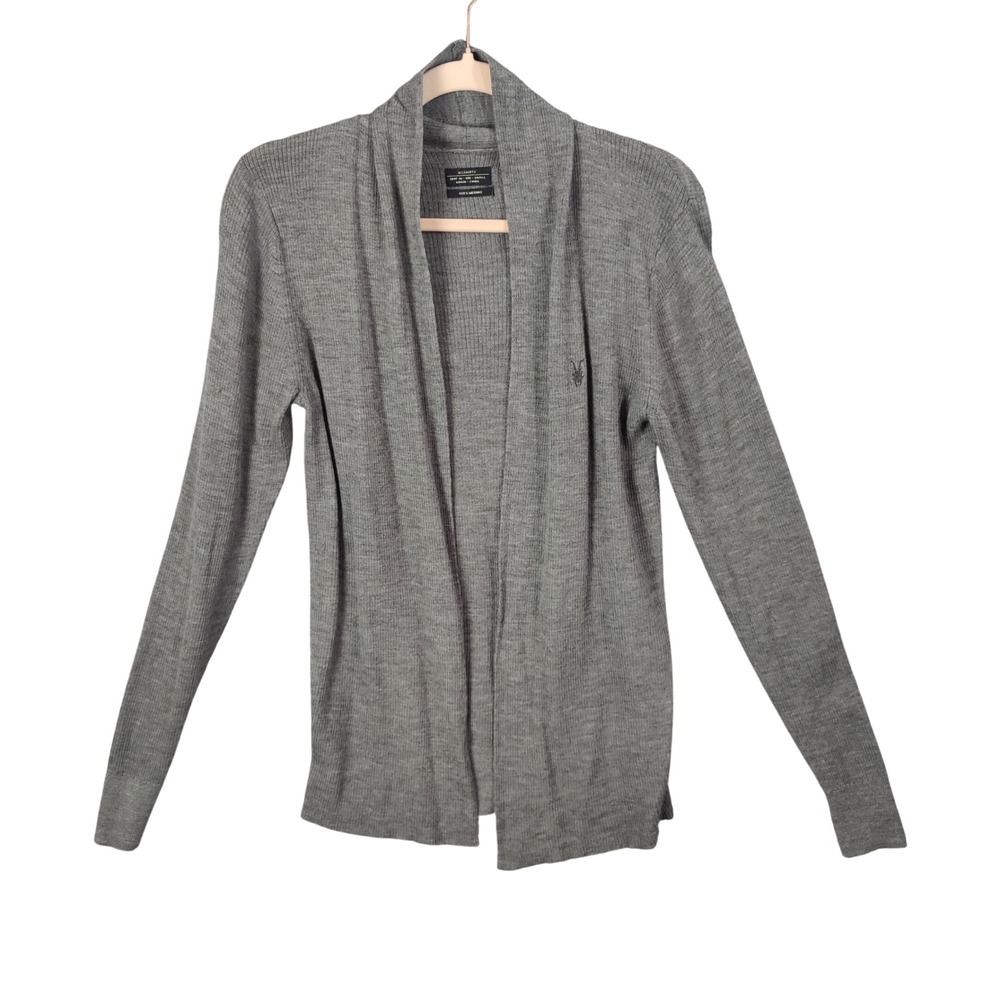 Allsaints Womens Mode Merino Open Cardigan Minimalist Small Grey Sweater Capsule